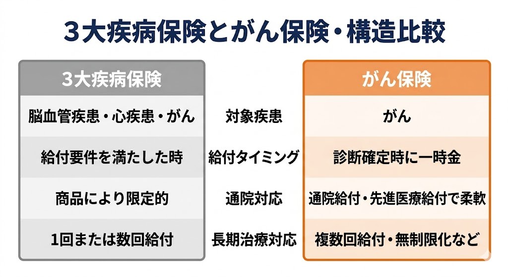 3大疾病保険とがん保険・構造比較