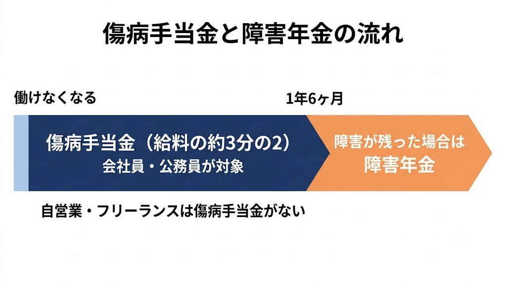 傷病手当金の支給イメージ(発症から約1年半で終了・以降は障害年金)