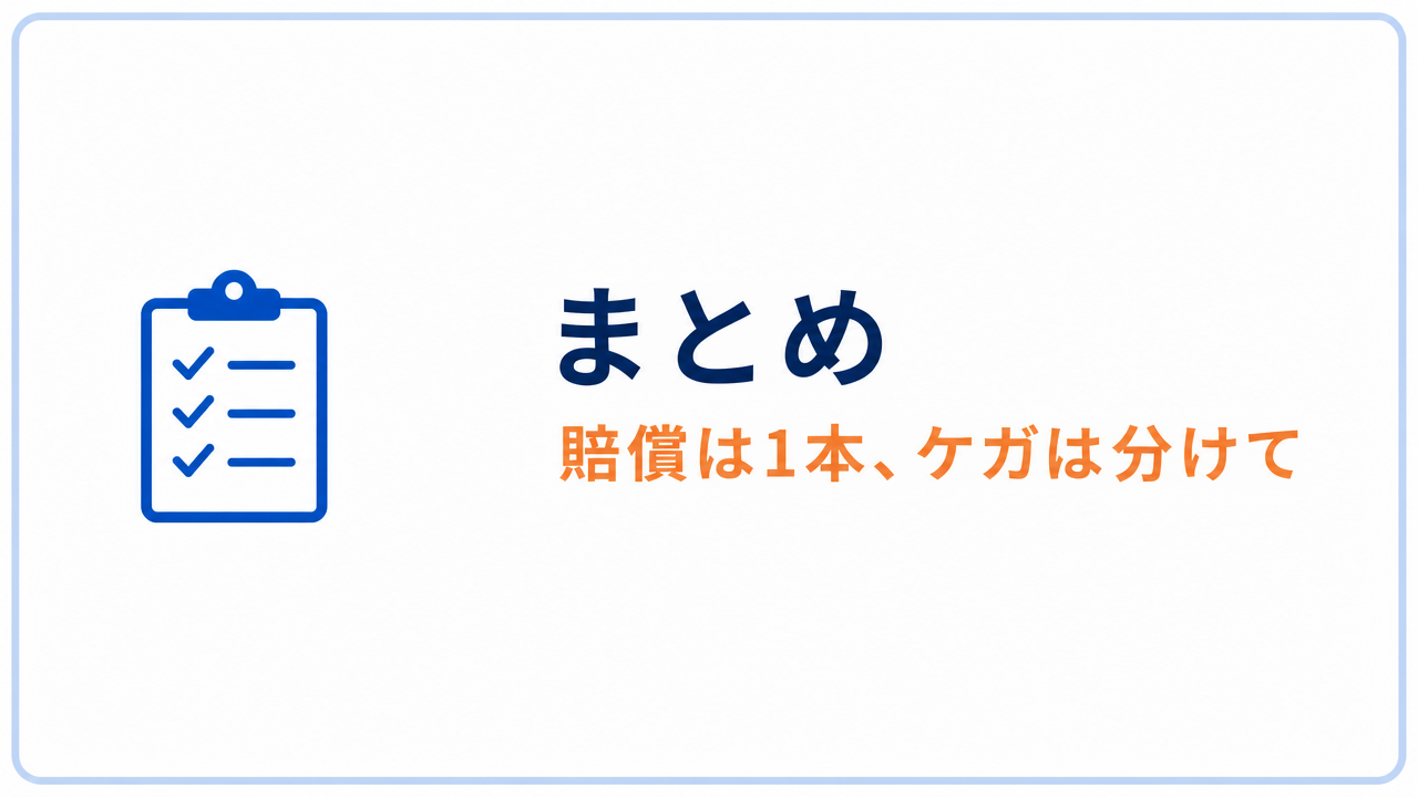 まとめ 賠償は1本、ケガは分けて