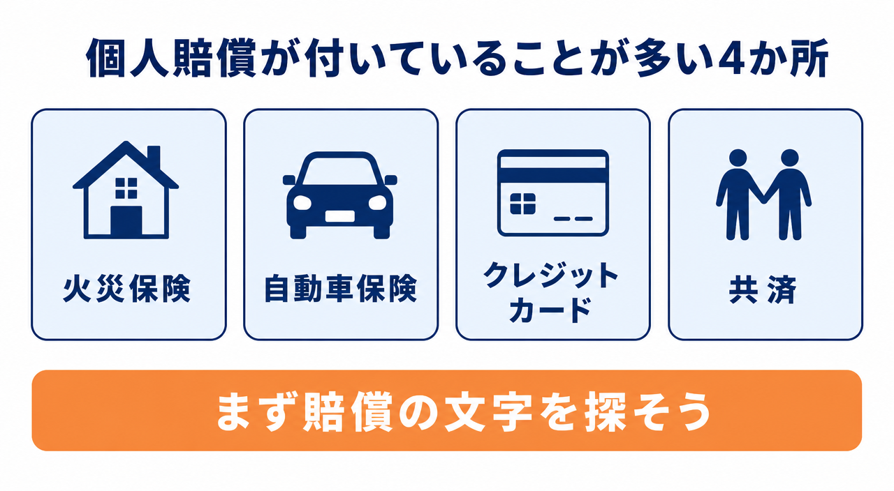 図解3:個人賠償が付いていることが多い4か所