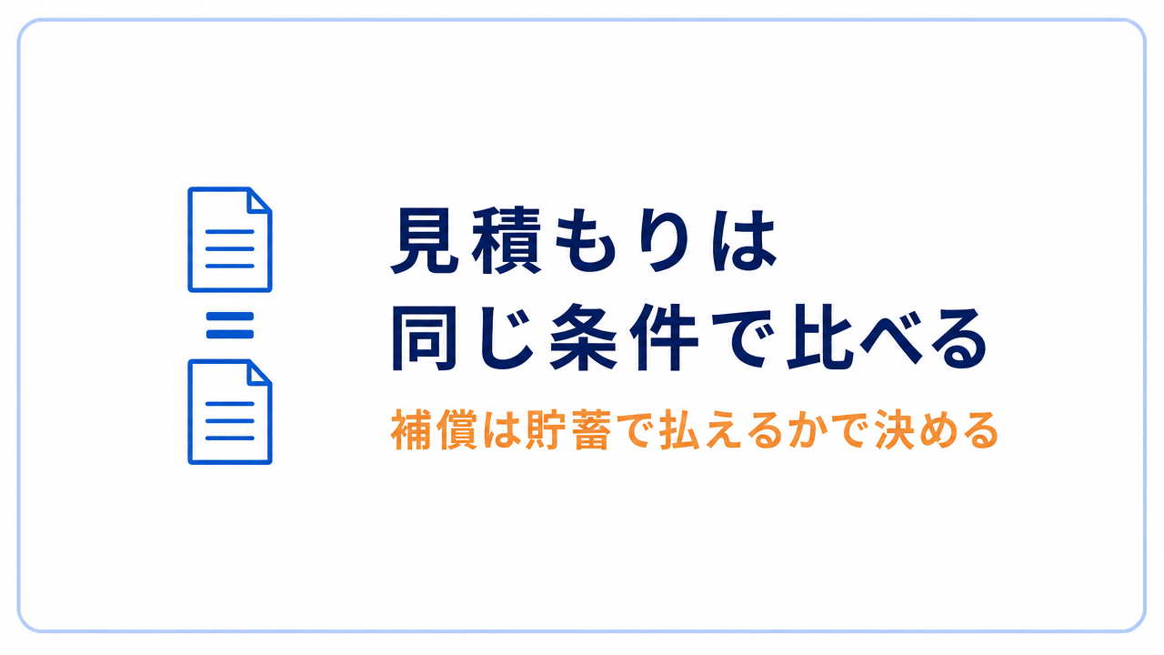 見積もりは同じ条件で比べる 補償は貯蓄で払えるかで決める
