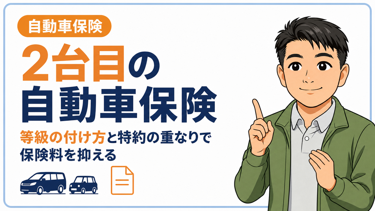 タイトル画像：2台目の自動車保険料を抑える｜等級の付け方と特約の重なり